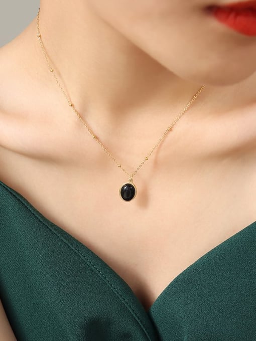 P703 gold small black necklace Titanium Steel Cats Eye Water Drop Vintage Necklace