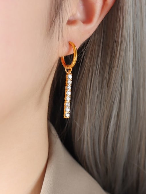F783 Gold Earrings Titanium Steel Rhinestone Geometric Dainty Drop Earring