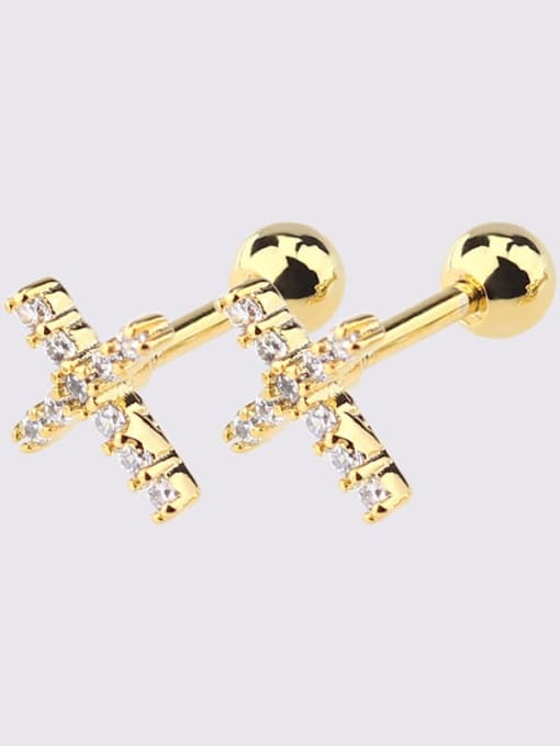 Golden Cross Earrings Brass Cubic Zirconia Heart Dainty Single Earring