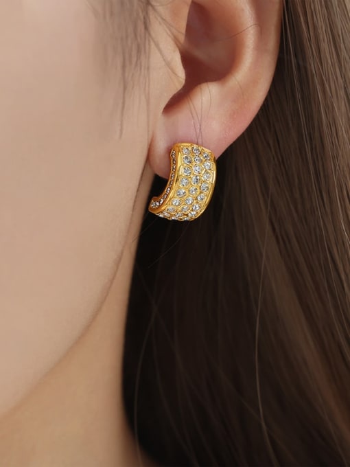 F985 White Czech Diamond Gold Earrings Titanium Steel Cubic Zirconia Geometric Trend Stud Earring