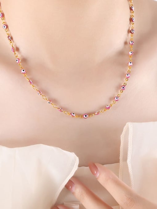 Purple Drop Oil Gold Necklace Titanium Steel Enamel Minimalist Evil Eye Bracelet and Necklace Set