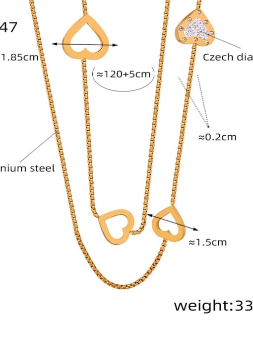 M047 Gold Sweater Chain 120+ 5cm Titanium Steel Cubic Zirconia Geometric Trend Multi Strand Necklace