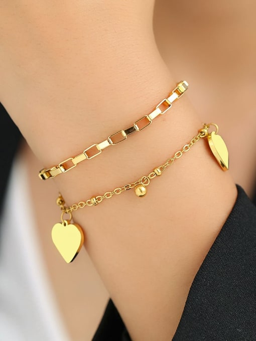 K.Love Titanium Steel  Double Layer Chain Heart Trend Strand Bracelet 1