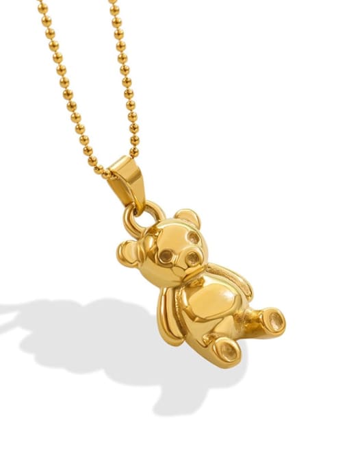 P586 Golden Bear Necklace 50 +5cm Titanium Steel Bear Vintage Necklace