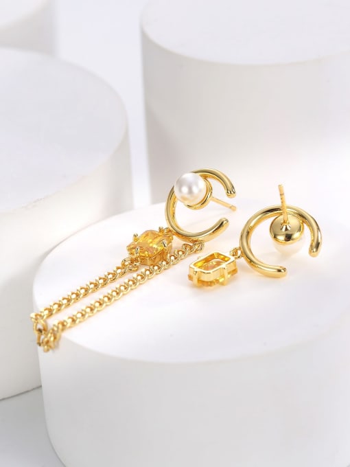 H01029 gold Brass Asymmetrical Geometric Tassel Minimalist Drop Earring