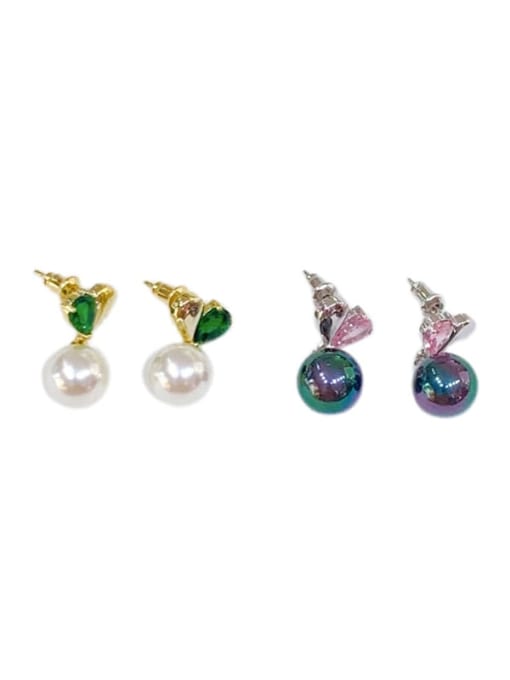 Clioro Brass Imitation Pearl Heart Vintage Stud Earring 3