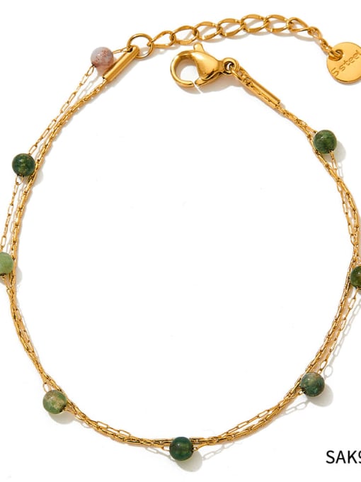 Bracelet green natural stone SAK909 Stainless steel Natural Stone Hip Hop Irregular  Bracelet and Necklace Set