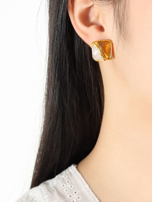 F767 Gold Earrings Titanium Steel Resin Geometric Vintage Stud Earring