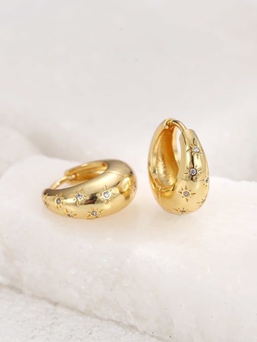 H01080 gold Brass Cubic Zirconia Geometric Vintage Huggie Earring