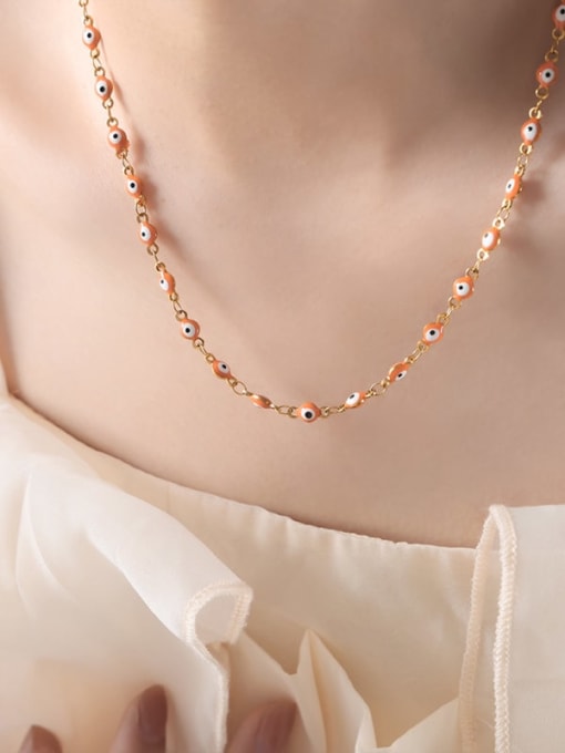 Orange Drop Oil Gold Necklace Titanium Steel Enamel Minimalist Evil Eye Bracelet and Necklace Set