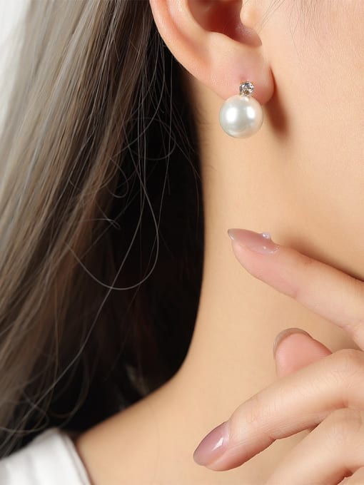 F664 white adhesive bead earrings Titanium Steel Cubic Zirconia Geometric Trend Stud Earring