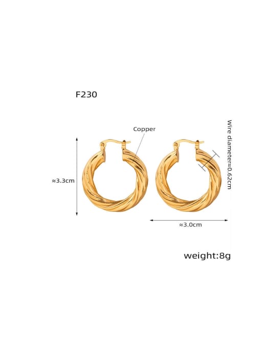 F230 Gold Earrings Brass Geometric Trend Hoop Earring