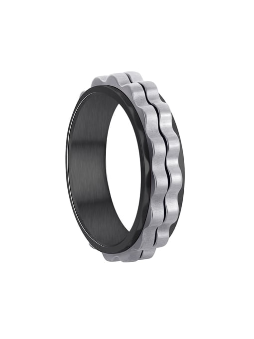 Black and Steel  plated gear teeth Titanium Steel Irregular Hip Hop Rotatable Gear Shape Men's Ring