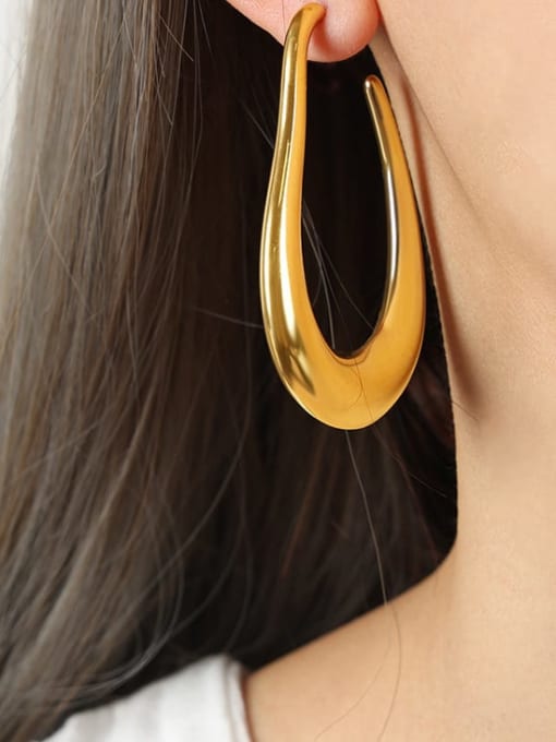 F1021 Gold Earrings Titanium Steel Geometric Hip Hop Huggie Earring