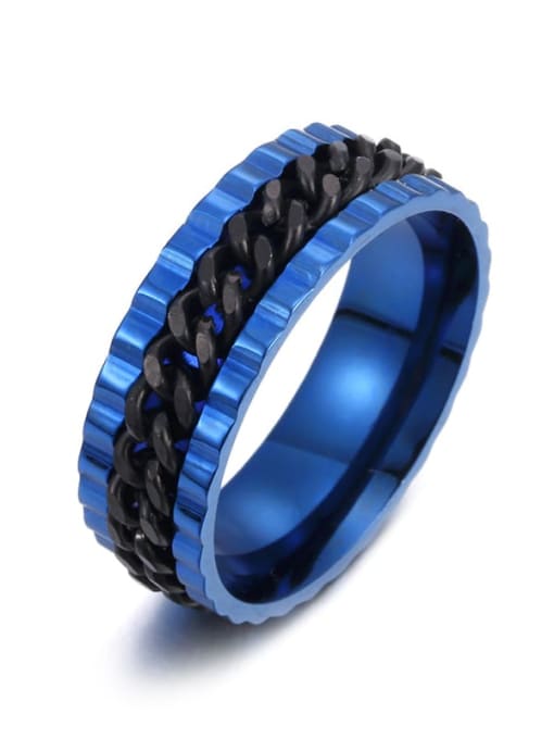 Blue Ring Black Chain Stainless steel Geometric Hip Hop Band Chain Turning Ring