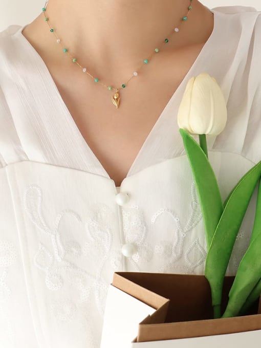 P325 gold necklace 40+ 5cm Titanium Steel Bead Flower Minimalist Necklace