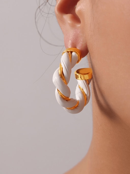 MAKA Brass Artificial Leather Geometric Minimalist Stud Earring 1