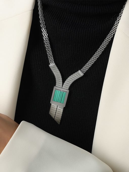 Steel green acrylic necklace 37 7cm Titanium Steel Cubic Zirconia Geometric Trend Link Necklace