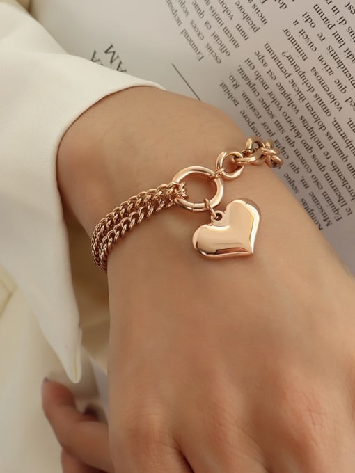 Rose Gold Titanium 316L Stainless Steel Heart Vintage Strand Bracelet with e-coated waterproof