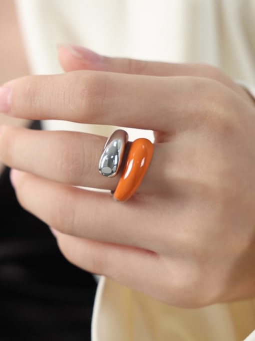A586 Orange Glazed Steel Ring Titanium Steel Enamel Geometric Trend Band Ring