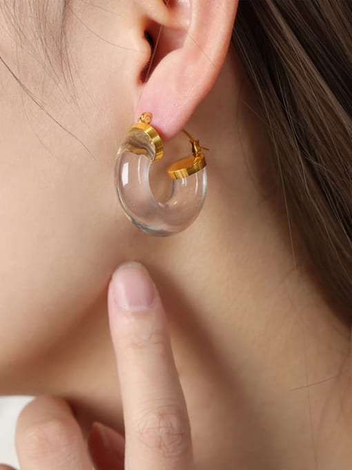 F1151 Gold Transparent Resin Earrings Titanium Steel Resin Geometric Trend Stud Earring