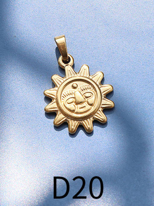 D20 golden sun Titanium 316L Stainless Steel  Moon Star Vintage Pendant with e-coated waterproof