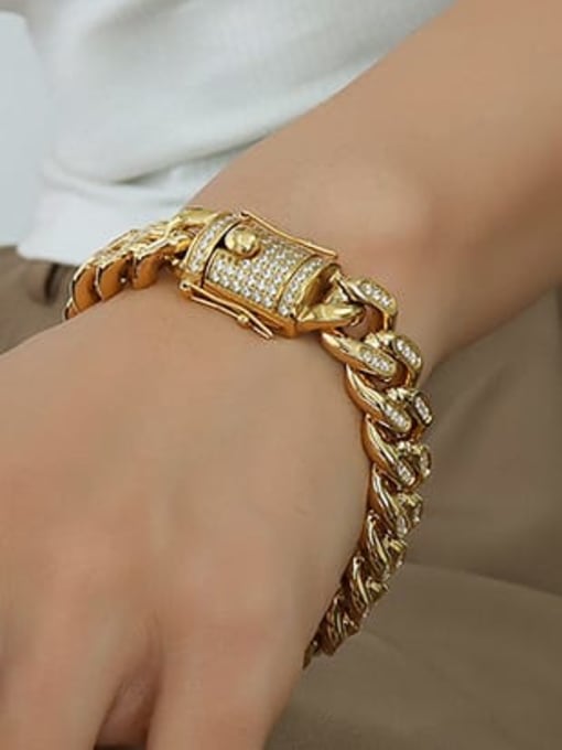 Full diamond inlaid gold bracelet Titanium Steel Cubic Zirconia Vintage Geometric Bracelet and Necklace Set