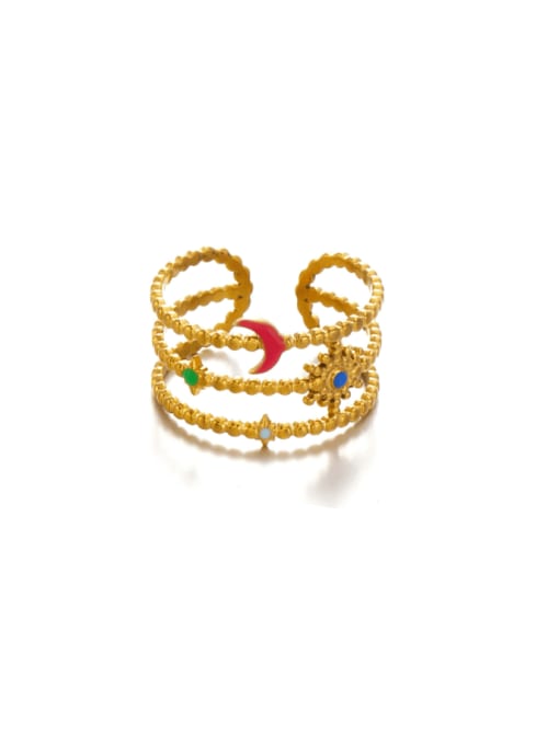 Golden Star Moon Ring Stainless steel Enamel Moon Hip Hop Stackable Ring