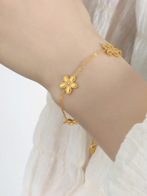 E425 Gold Bracelet 16 5cm Dainty Flower Titanium Steel Bracelet and Necklace Set