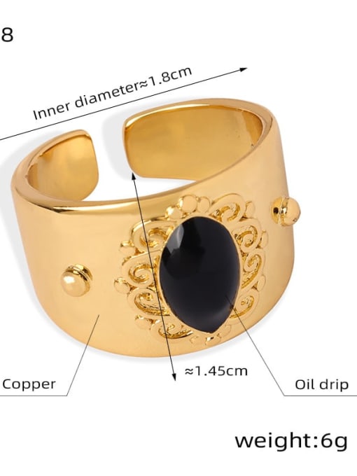 A718 Black Glazed Ring Brass Cubic Zirconia Geometric Trend Band Ring