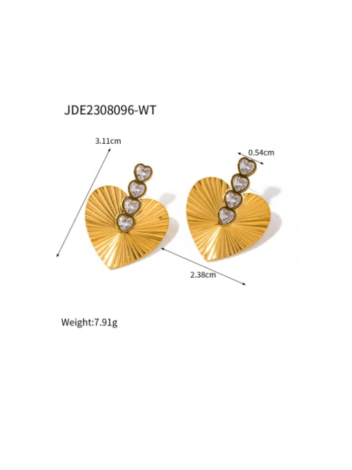 JDE2308096 WT Stainless steel Cubic Zirconia Heart Hip Hop Stud Earring
