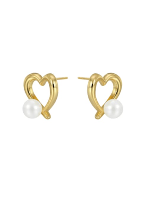 Clioro Brass Imitation Pearl Heart Minimalist Stud Earring 2