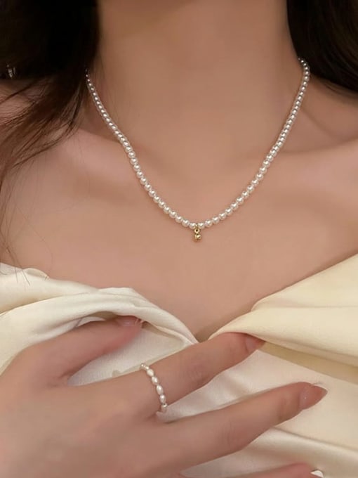 K157 Small Pearl Necklace Gold Titanium Steel Imitation Pearl Irregular Minimalist Beaded Necklace