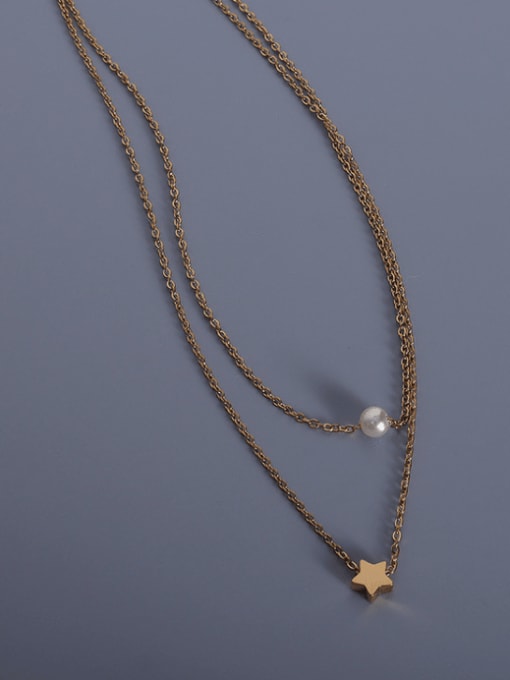 Gold Titanium 316L Stainless Steel Star Minimalist Multi Strand Necklace with e-coated waterproof