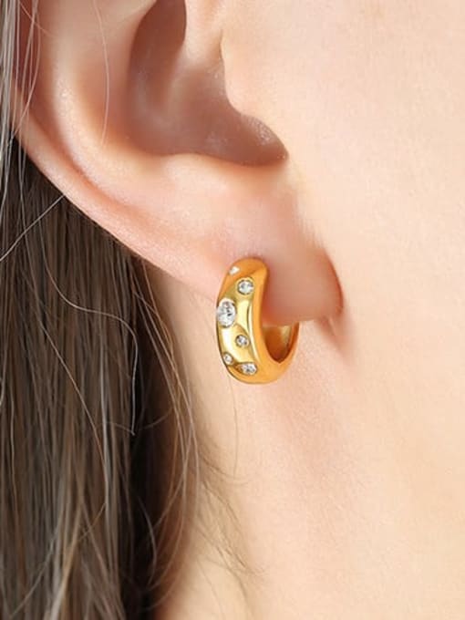 F207 Gold Earrings Titanium Steel Cubic Zirconia Geometric Minimalist Huggie Earring