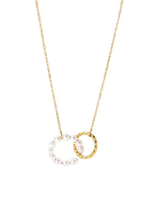 J&D Stainless steel Imitation Pearl Round Dainty Necklace