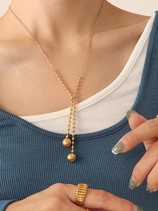 P209 gold necklace 47+ 5cm Titanium Steel Bead Round Tassel Vintage Lariat Necklace