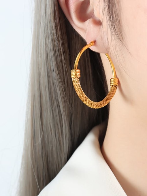 F807 Gold Earrings Trend Geometric Titanium Steel Earring Bracelet and Necklace Set
