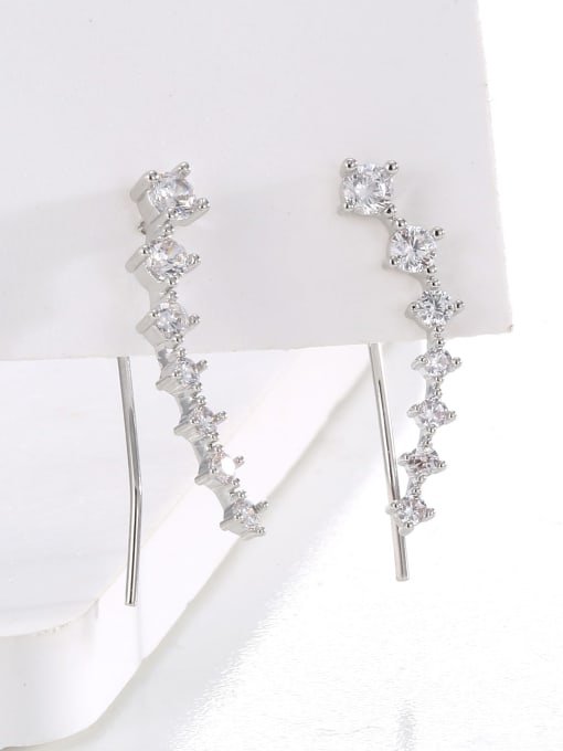 H02187 steel color Brass Cubic Zirconia Geometric Dainty Stud Earring