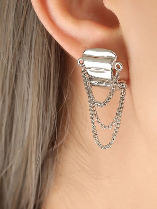 F656 steel color earrings Brass Asymmetrical   Geometric Tassel Vintage Earring