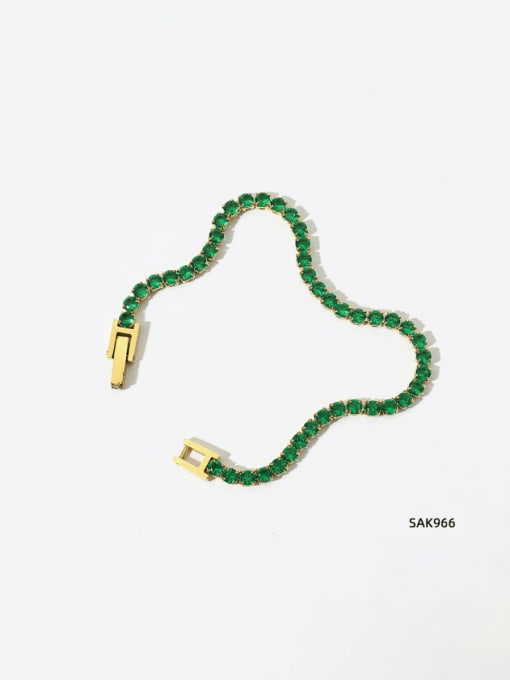 SAK966 Golden +Green Stainless steel Rhinestone Geometric Minimalist Bracelet