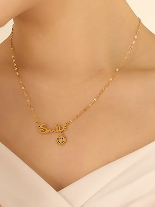 P733 gold Smiley 40+ 5cm Titanium Steel Smiley Minimalist  Letter Pendant Necklace