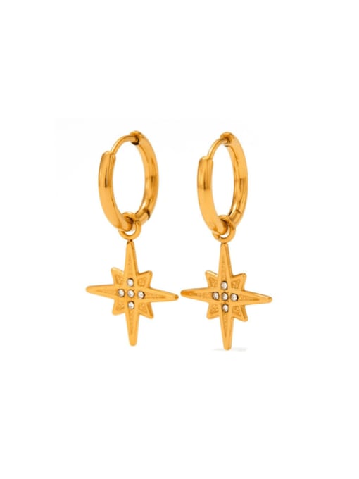 KDE447 Gold Stainless steel Cubic Zirconia Cross Star Vintage Huggie Earring