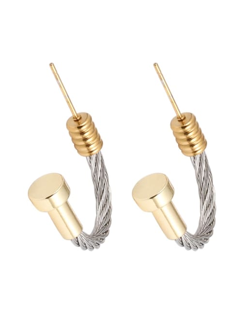 Platinum  nail earrings Stainless steel Hip Hop Geometric Ring Earring And Bracelet Set