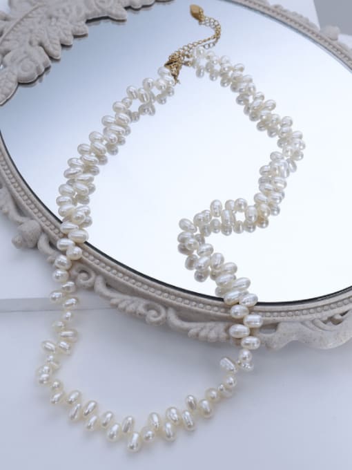 P195 freshwater pearl 40+ 5cm Brass Freshwater Pearl Irregular Minimalist Beaded Necklace