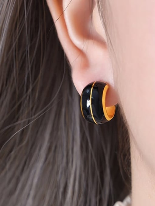 F916 Black Drop Oil Gold Earrings Titanium Steel Enamel Geometric Minimalist Stud Earring
