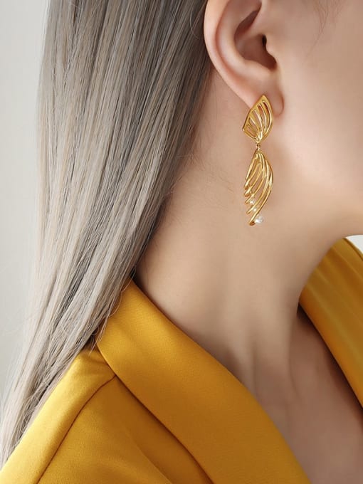 F138 Gold Earrings Titanium Steel Freshwater Pearl Geometric Trend Drop Earring