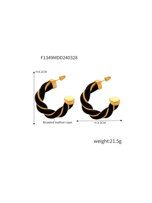 F1349 Black Leather Earrings Brass Artificial Leather Geometric Minimalist Stud Earring