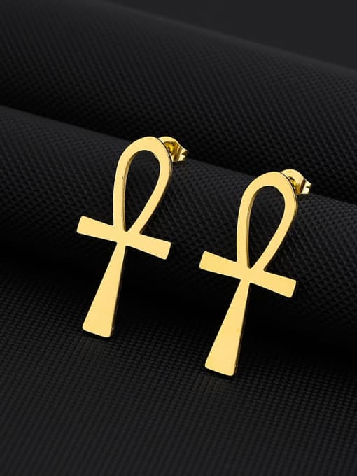 Gold Large Stainless steel Cross Minimalist Drop Earring