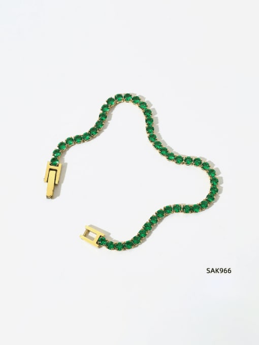 SAK966 Golden Green Stainless steel Cubic Zirconia Geometric Vintage Link Bracelet